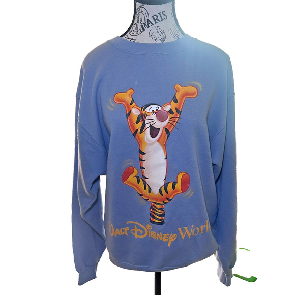 Vintage Disney Store Tigger Walt Disney World Sweatshirt Blue M Unisex Fit - Picture 1 of 8